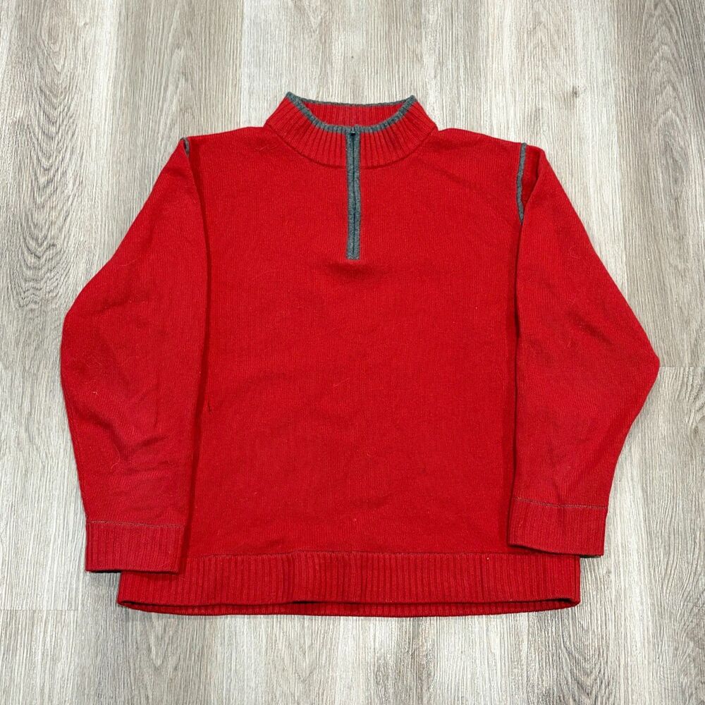 Vintage 90s Fisherman Out of Ireland Red 1/4 Zip 100% Lambswool Sweater Men's XL